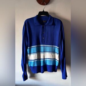 Vintage Bronzini Blue Striped Knit 1/4 Button Up Collared Sweater Size Small